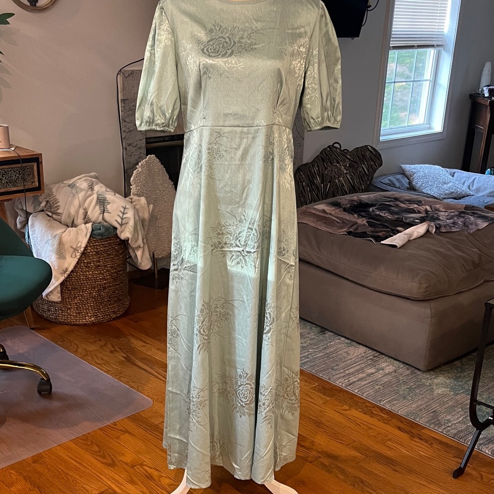 SHEIN Light Green Elegant Long Sleeve Dress